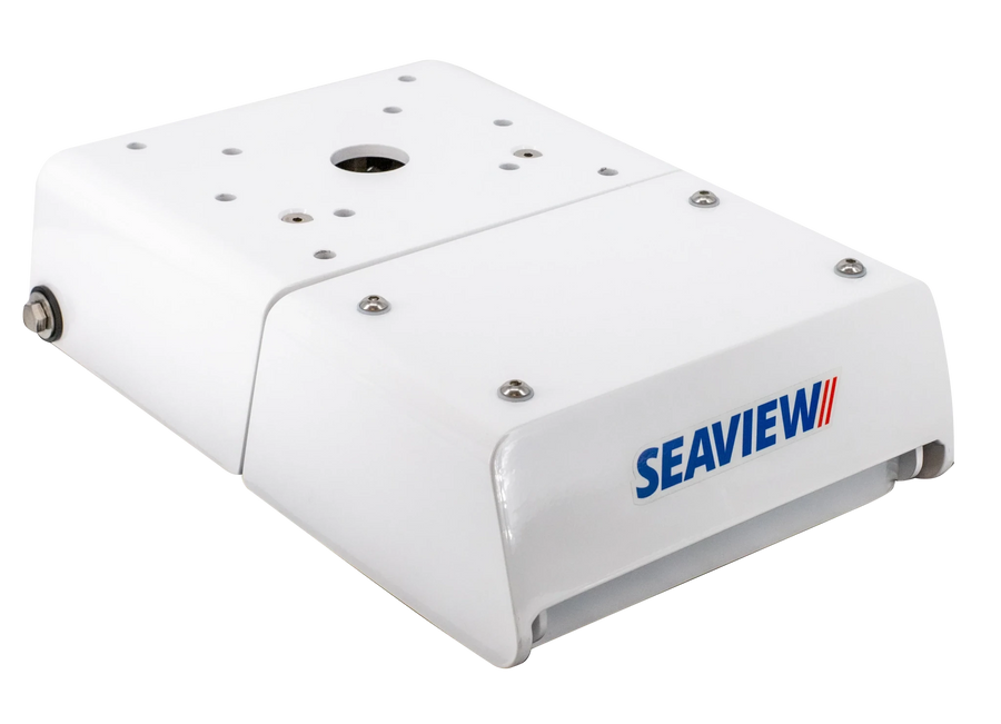 Seaview Electrically Actuated Hinge with white marine-grade aluminum finish.