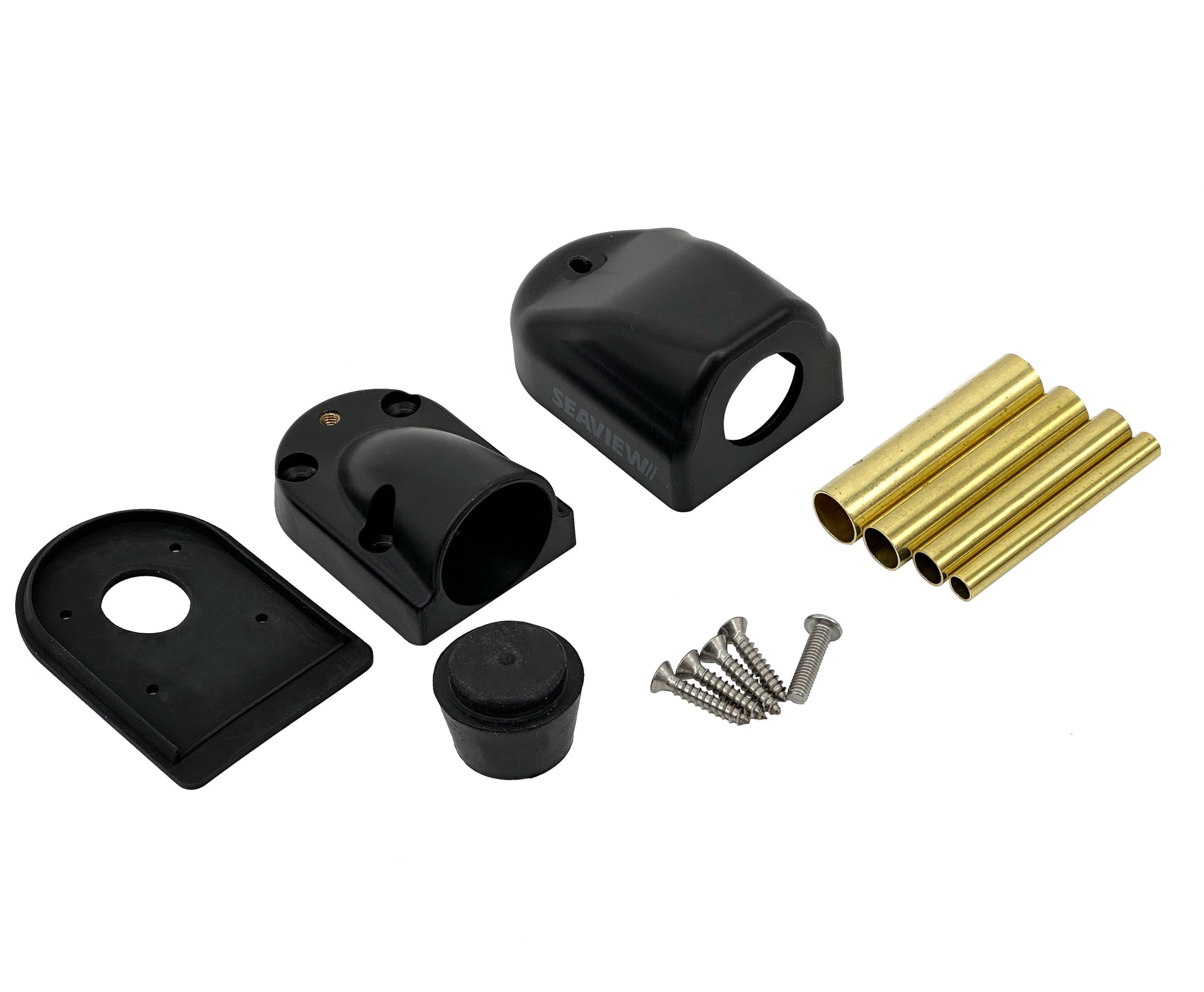 Horizontal cable entry kit with black plastic housing, screws, and drill tubes.