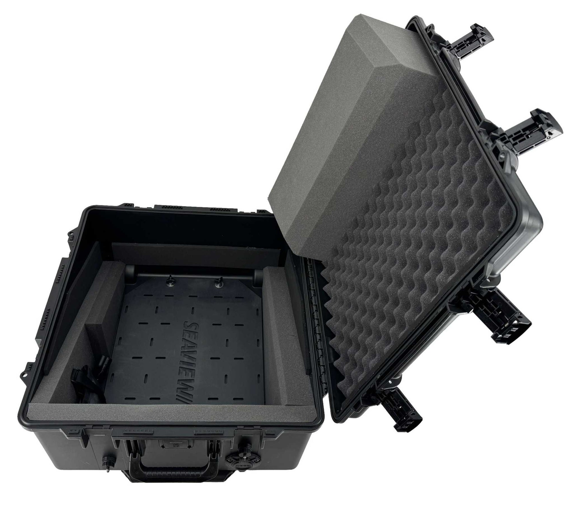Seaview Starlink Flat HP Mobile Travel Case with foam protection and aluminum mounting plates for multiple vehicles or locations.
