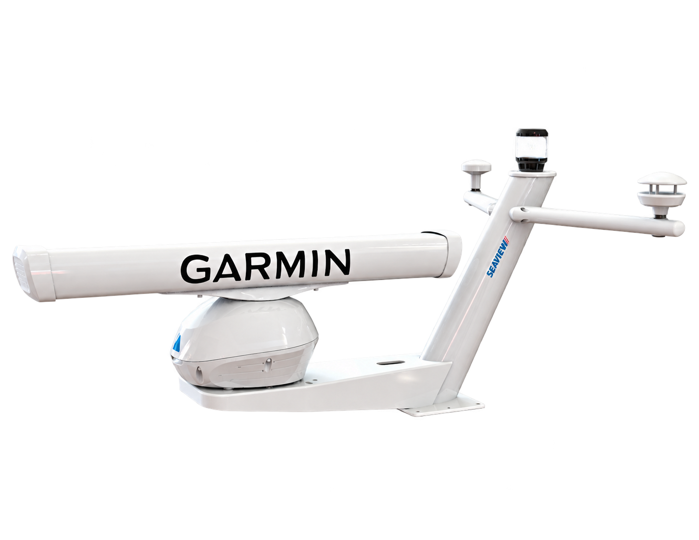 Seaview PMA200V2 tapered mast with Garmin open-array radar, isolated on a transparent background