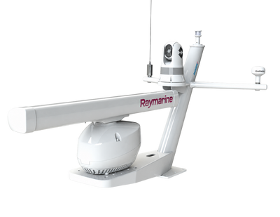 Seaview PMA200V3 tapered mast with camera/searchlight platform and optional 2-inch post and LED navigation light; example electronics not included