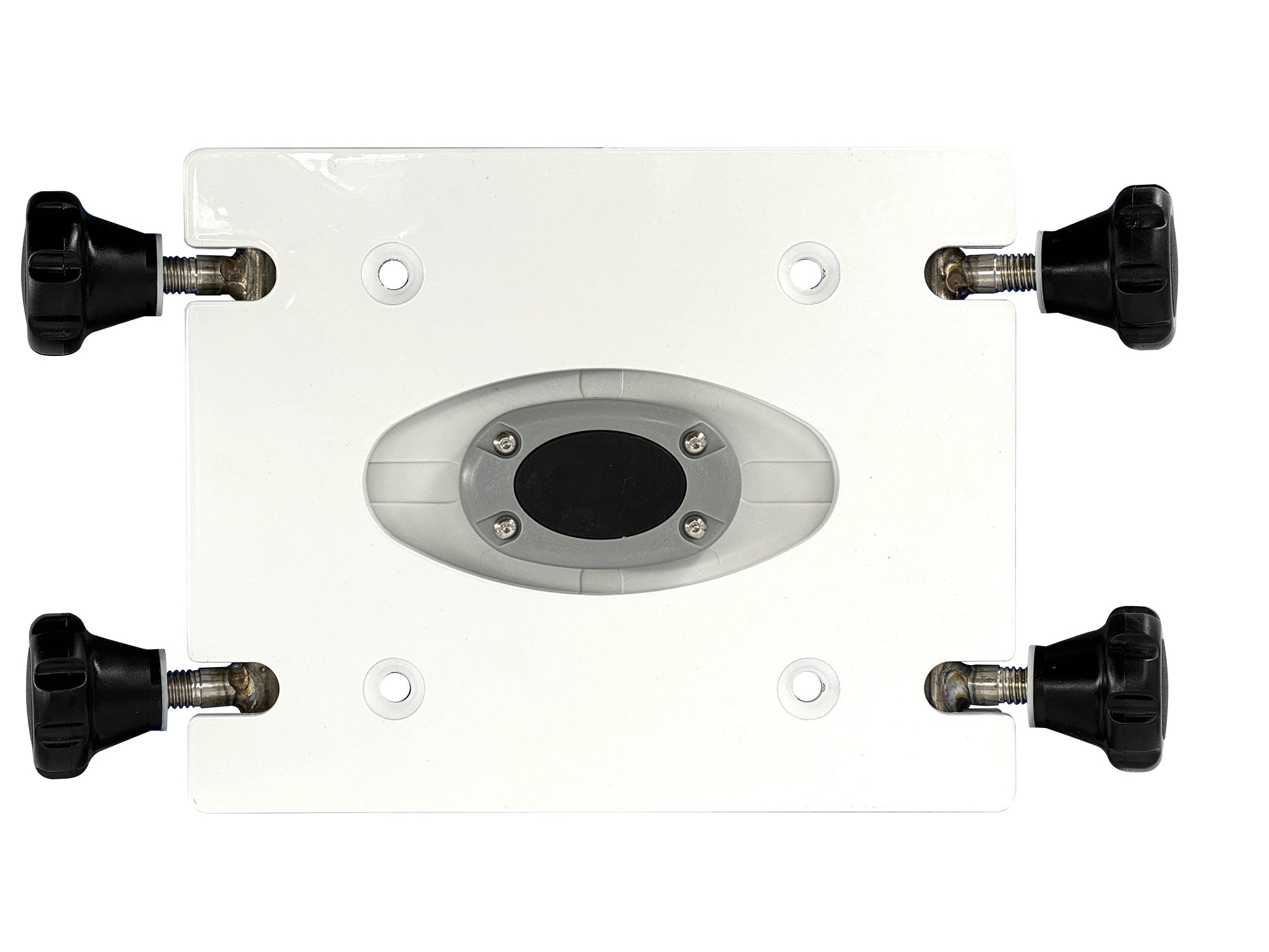 Removable base for Seaview mount with self-draining waterproof design and captive knobs.