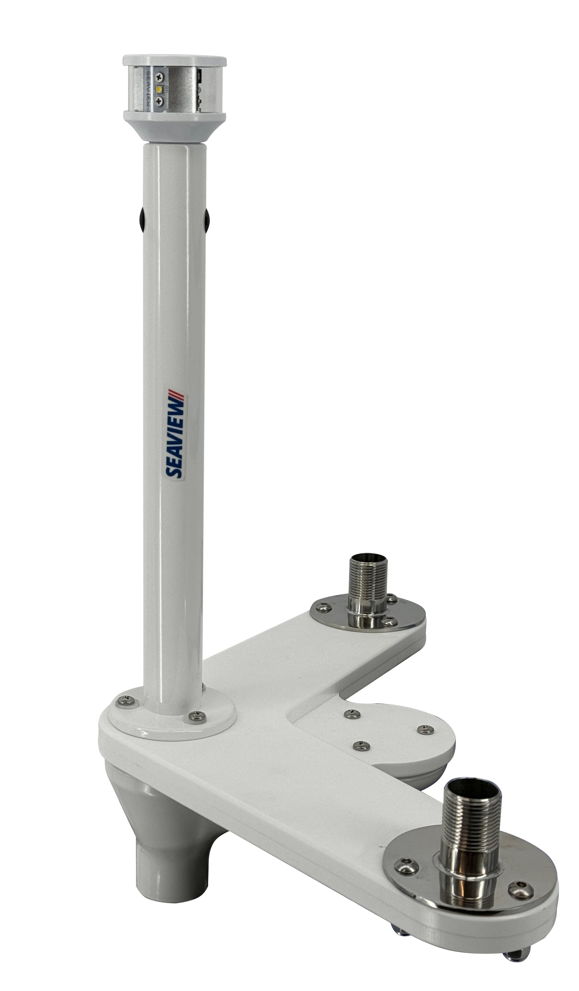 Seaview light bar top with 12-inch post, LED light, and threaded bases for mounting.