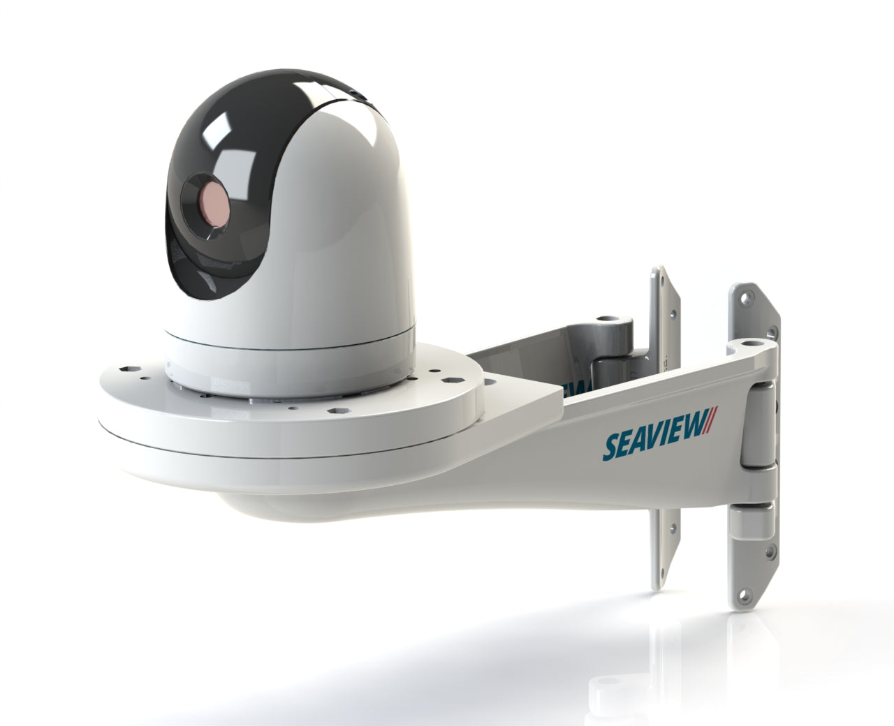 Marine-grade aluminum mast mount for Sionyx camera by Seaview, enhances camera view and protects cables.