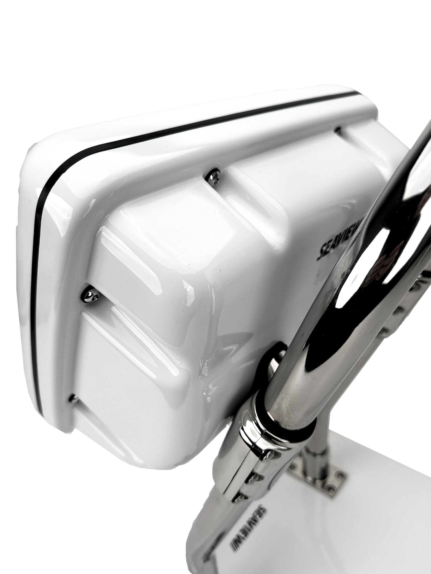 NavPod SailPod flush-mount marine electronics pod with stainless steel clamps and waterproof sealing for guardrails up to 11 inches wide