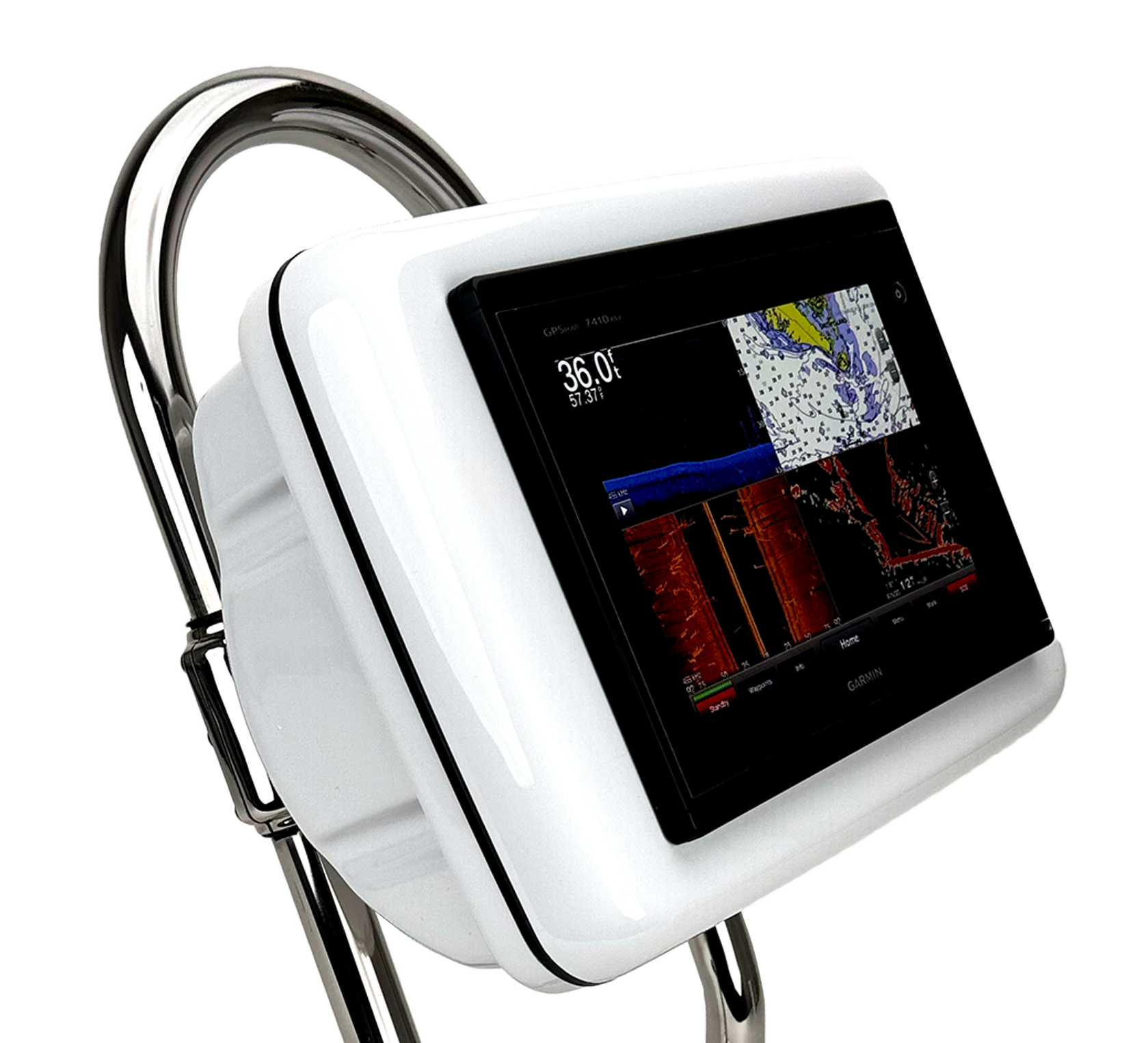 NavPod SailPod flush-mount marine electronics pod with stainless steel clamps and universal rail compatibility