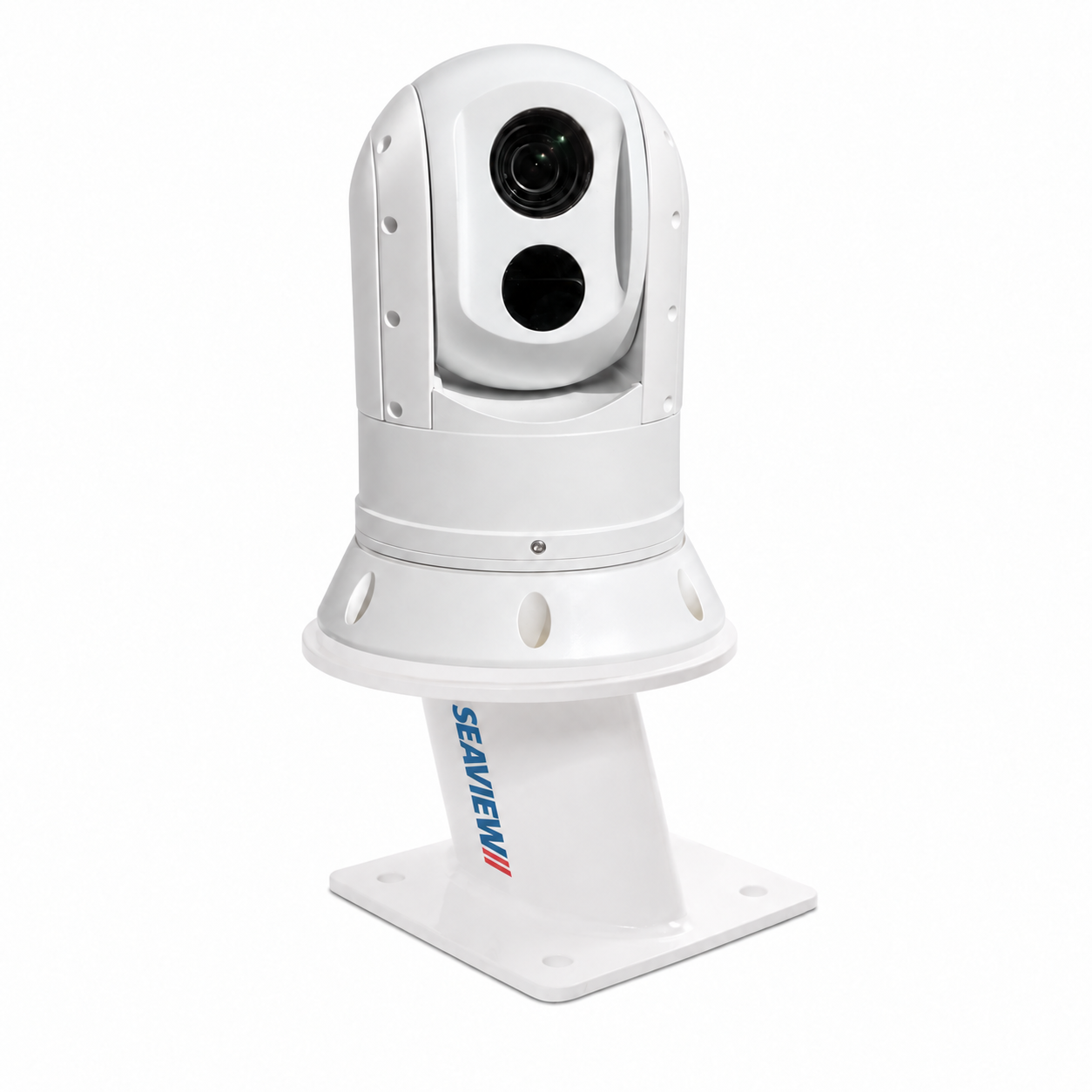 Iris ATOM camera shown on Seaview PMA5FMH7 5-inch aft-leaning mount with current Seaview logo; camera not included.
