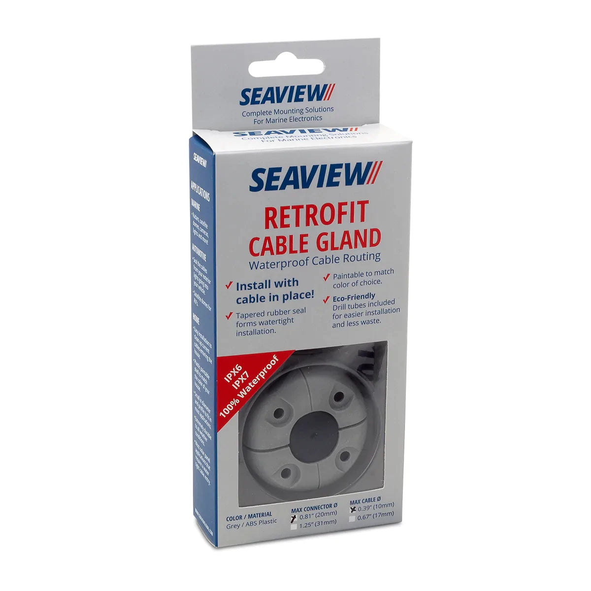 Seaview Retrofit Vertical Cable Entry packaging with waterproof cable routing features.