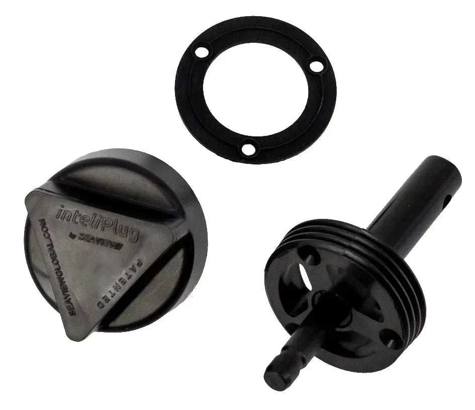 inteliPlug Pro Boat Drain Plug with triangular ergonomic cap and garboard assembly.