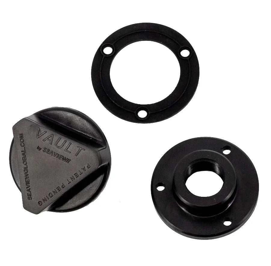Vault Pro Boat Drain Plug with ergonomic triangular cap and gasket, suitable for marine environments, floating feature, and NPT backup O-ring.