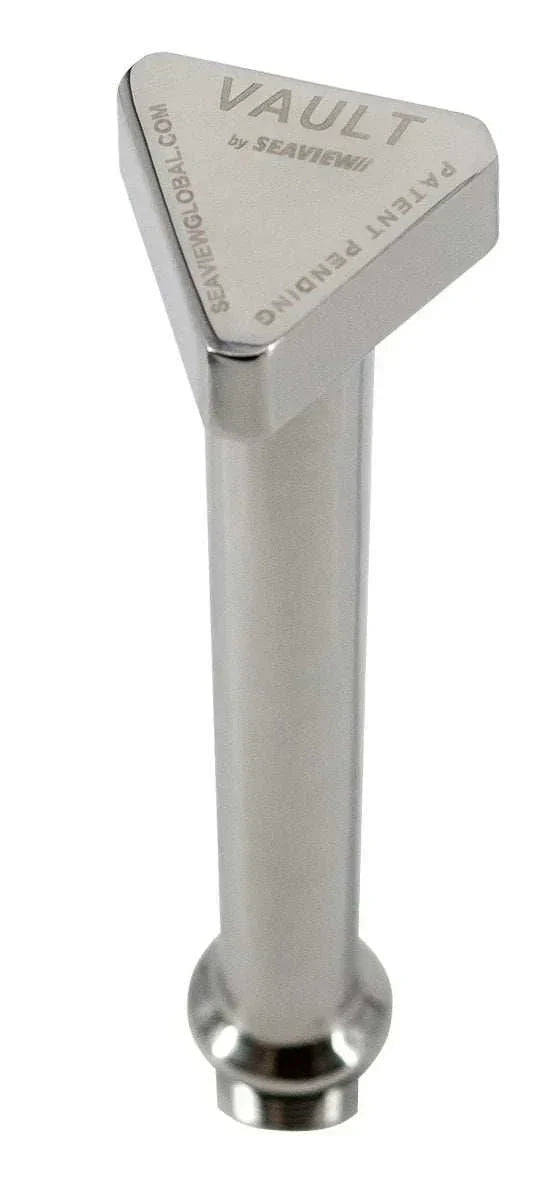 Vault Center Boat Drain Plug made of high polished 316 stainless steel with ergonomic triangular cap.