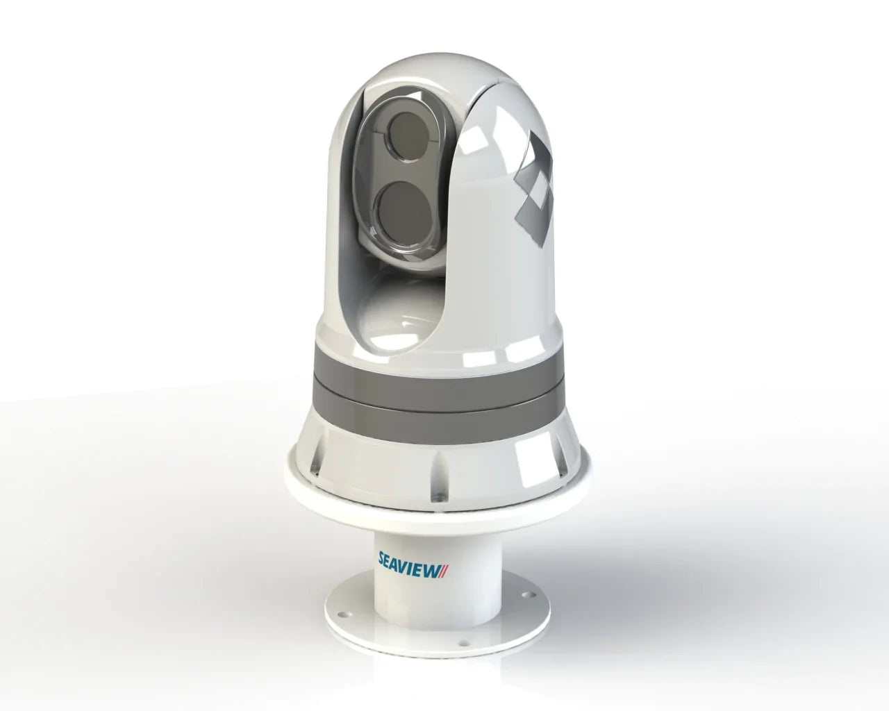 Seaview vertical mount for thermal cameras or search lights, white base.
