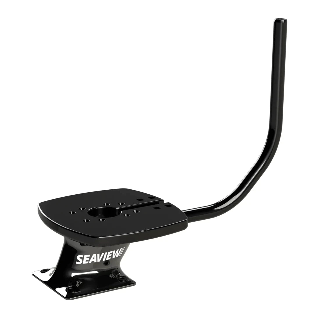 Black modular Seaview marine electronics mount with light bar.