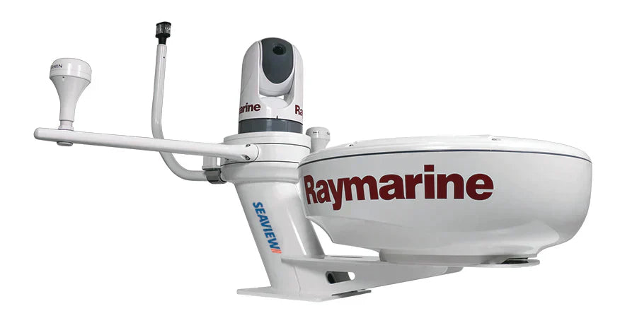 Seaview modular dual mount with Raymarine radar, FLIR camera, spreaders and a light bar
