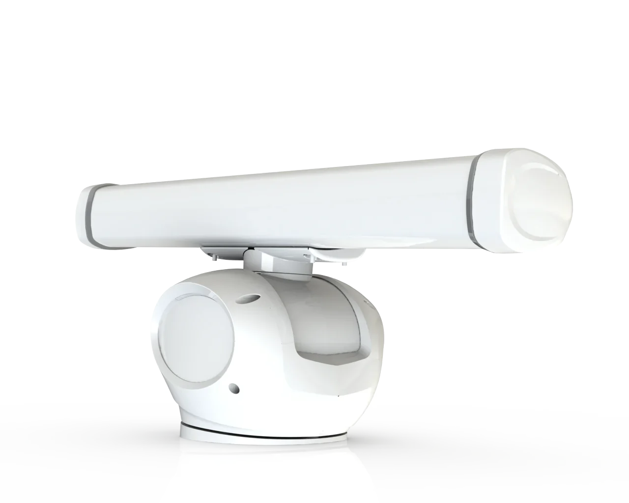 Radar mounted on angled wedge adapter plate for improved performance.