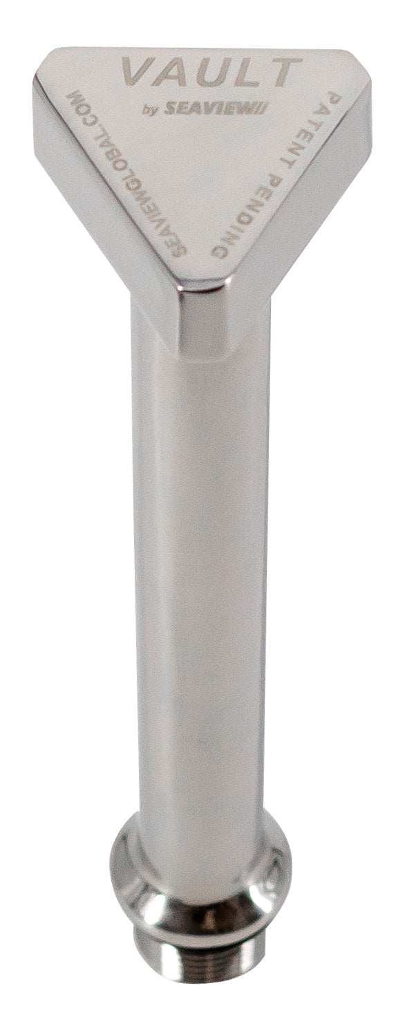 S.S. Vault Pro center boat drain plug with ergonomic triangular cap.
