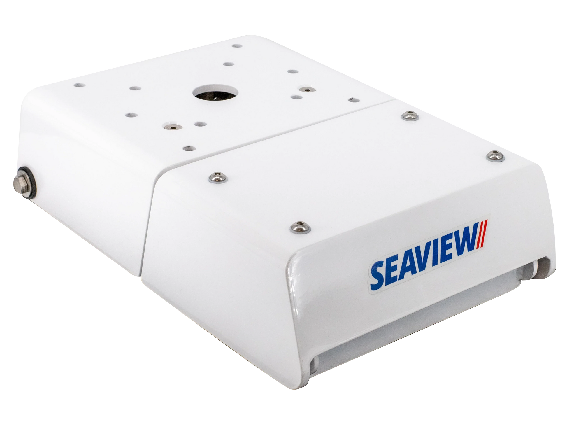Seaview Electrically Actuated Hinge with white marine-grade aluminum finish.