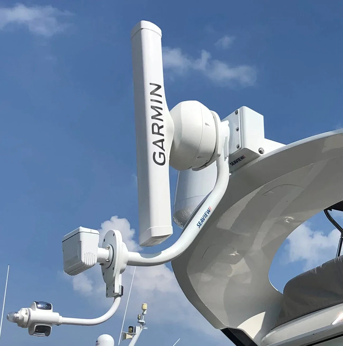 Seaview electrically actuated hinge mounted on boat.