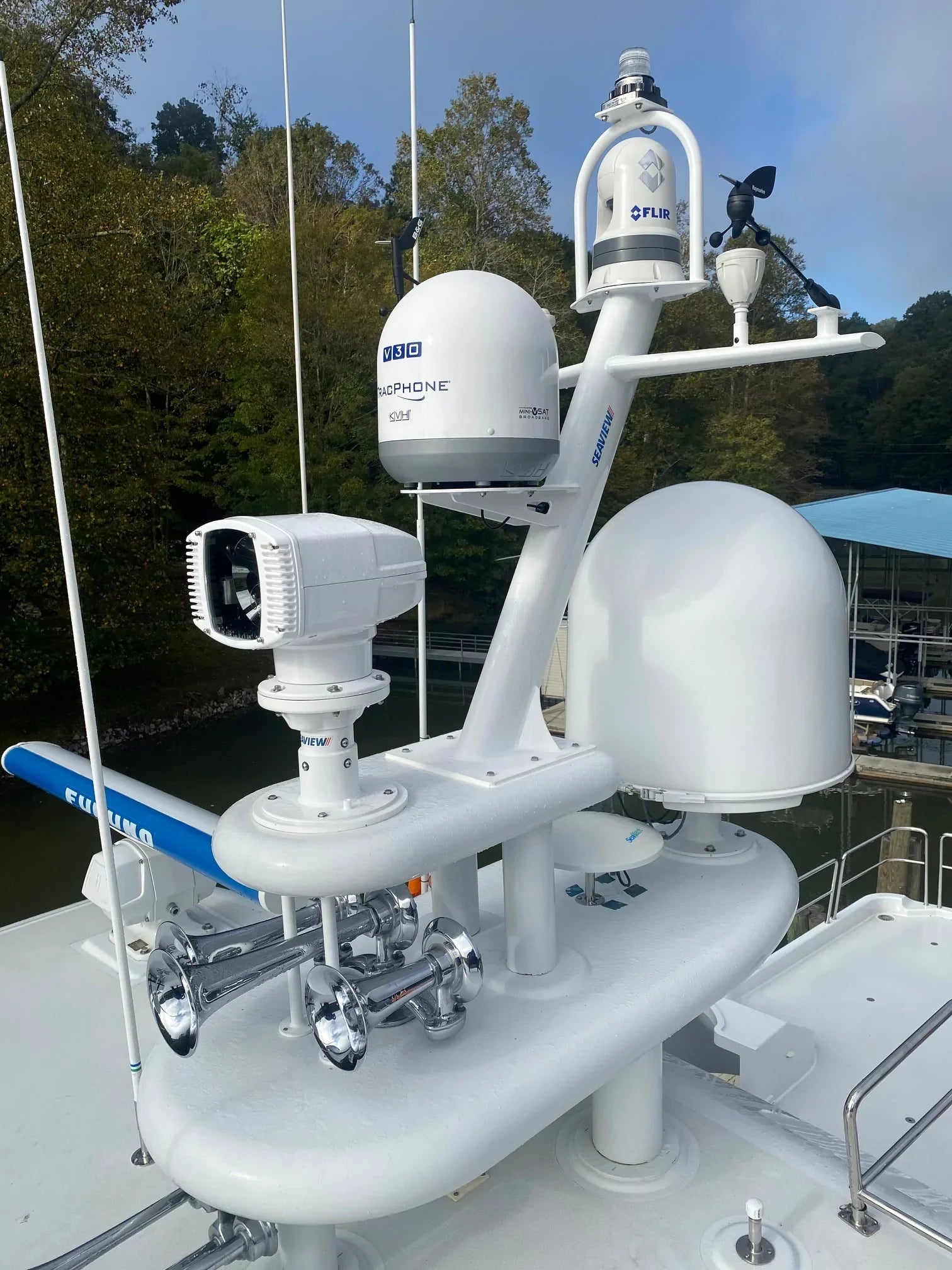 Seaview model #82 tapered mast with spreaders for marine electronics installation.